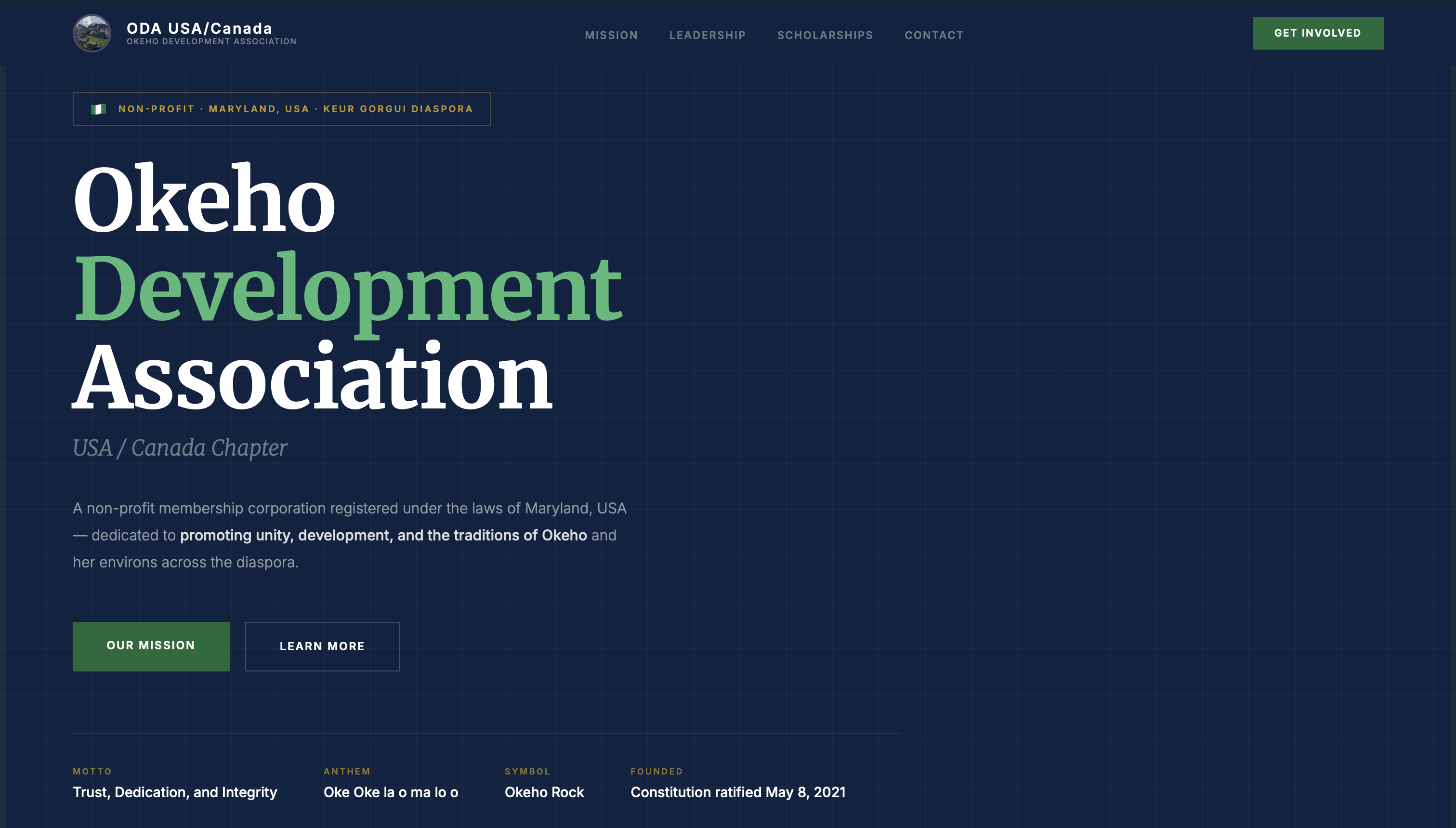 Okeho Development Association website screenshot
